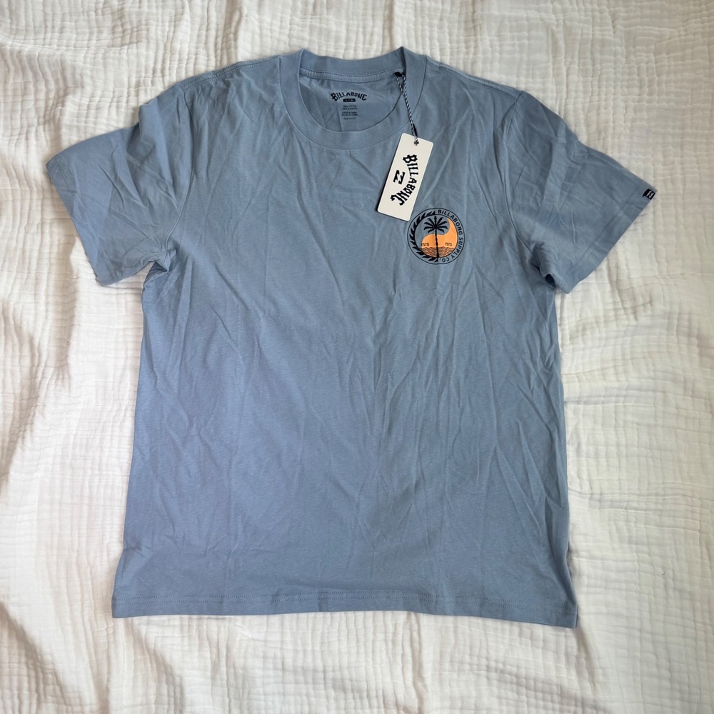 Billabong Graphic Tee Men's Large Dusty Blue Yin Yang Palm Tree NWT